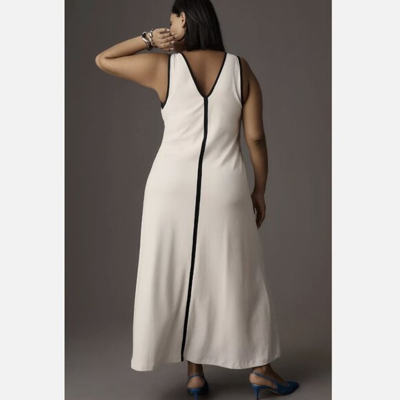 Anthropologie Maeve White Black Sleeveless A-Line Knit Maxi Dress - Picture 6 of 6